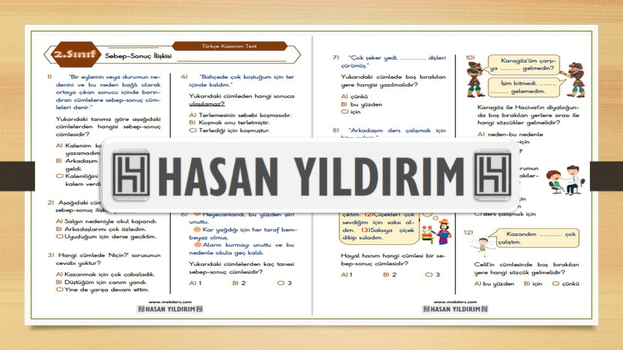 2.Sınıf Türkçe Sebep-Sonuç İlişkisi Testi