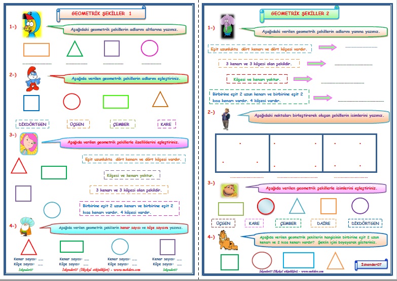 1.Sınıf Matematik Geometrik Şekiller 1-2   (2 Sayfa)
