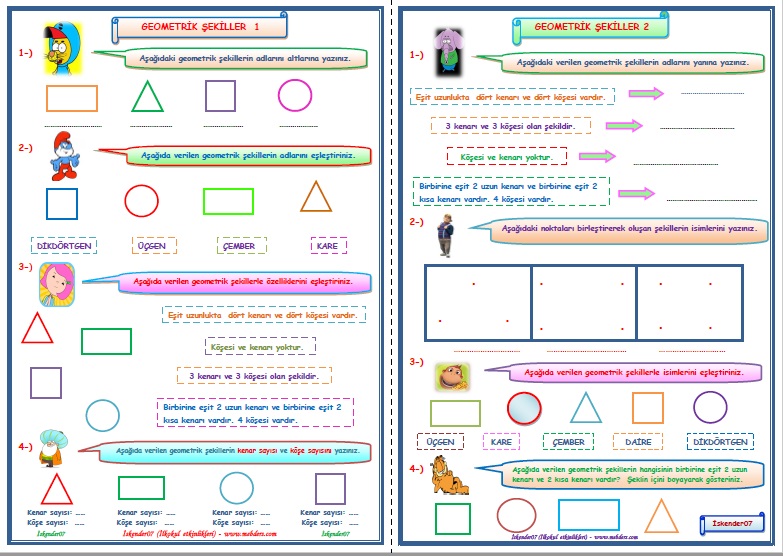 1.Sınıf Matematik Geometrik Şekiller 1-2   (2 Sayfa)
