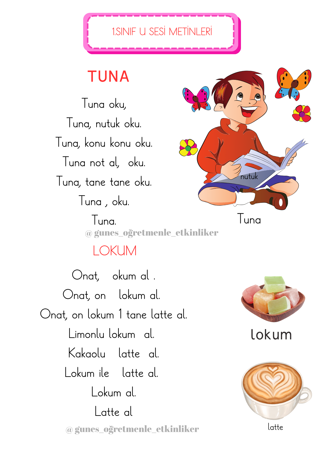 1.Sınıf U Sesi Hızlı Okuma Metinleri