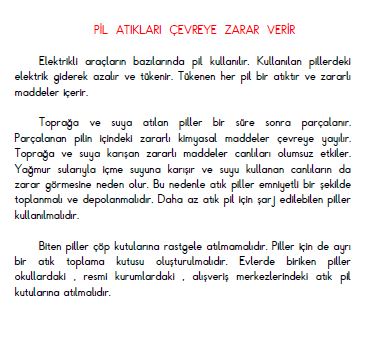 3. Sınıf Fen Bilimleri Pil Atıkları Çevreye Zarar Verir Konu Anlatımı