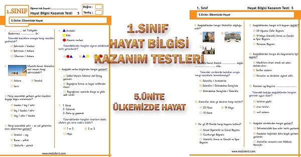 1.Sınıf Hayat Bilgisi Kazanım Testi - 5.Ünite - Ülkemizde Hayat