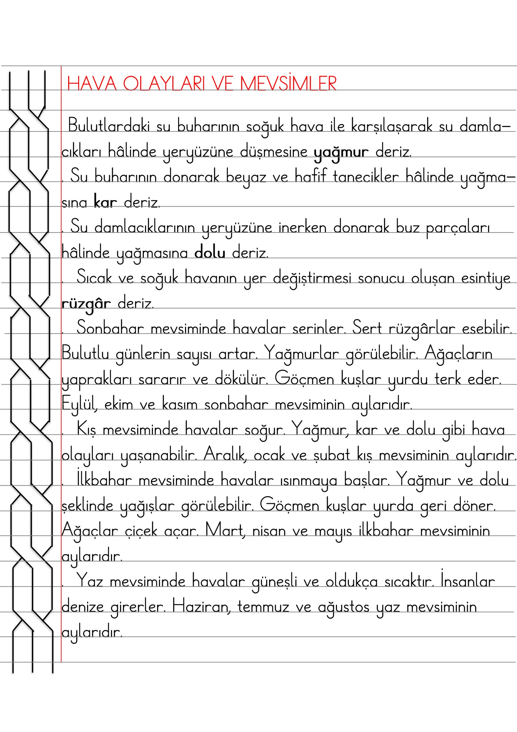 2.Sınıf - Hayat Bilgisi Hava Olayları ve Mevsimler Defter Özeti