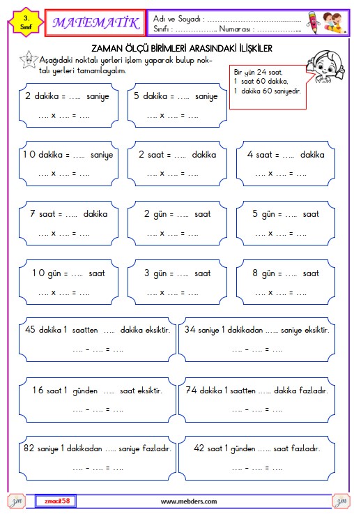 3. Sınıf Matematik Zamanı Okuyalım ve Yazalım Etkinliği 11