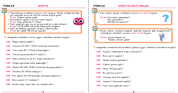 3. Sınıf Türkçe Noktalama İşaretleri Çalışmaları (4 Sayfa)