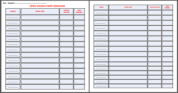 Kitap Okuma Takip Çizelgesi