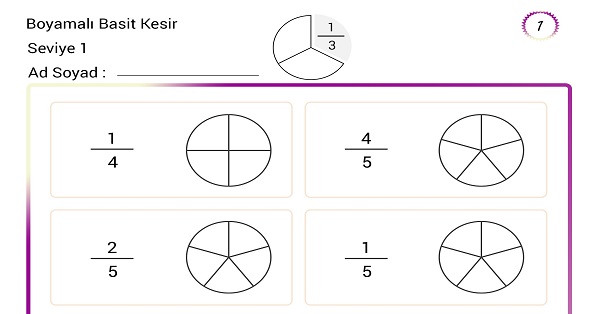 Boyamalı basit kesir etkinliği 1