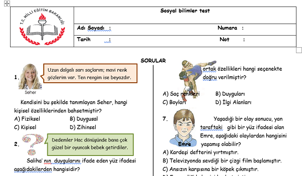 4.Sınıf Sosyal Bilgiler test