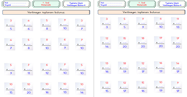 1.Sınıf Matematik Toplama İşlemi Verilmeyen Toplananı Bulma-4