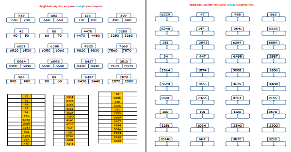 4. Sınıf Matematik Onluğa ve Yüzlüğe Yuvarlama 1