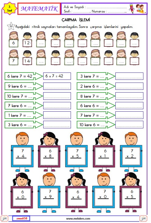 3. Sınıf Matematik Çarpma İşlemi  Etkinliği 8