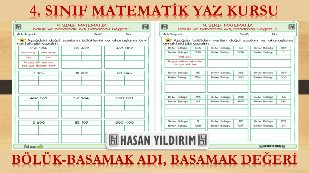 4.Sınıf Matematik Yaz Kursu - Bölük ve Basamak Adı, Basamak Değeri (4.Sınıfa Hazırlık)