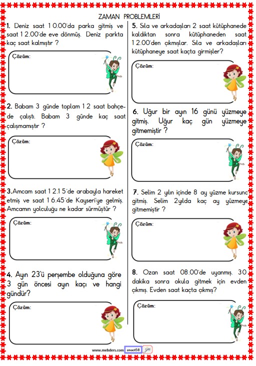 2. Sınıf Matematik Zaman Problemleri Etkinliği 3