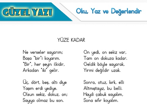 Şiir oku yaz değerlendir etkinliği - Yüze Kadar