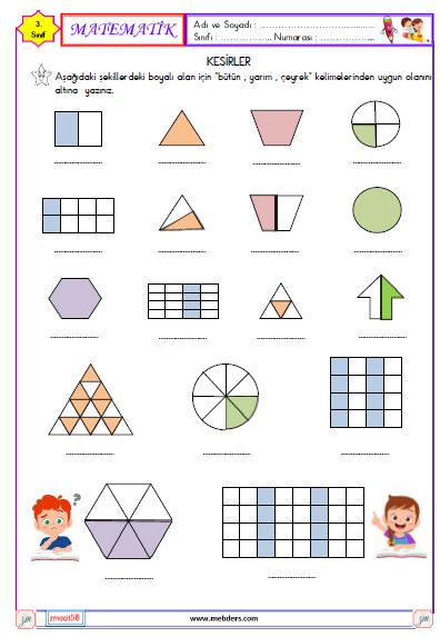 3. Sınıf Matematik Bütün , Yarım , Çeyrek  Etkinliği 1