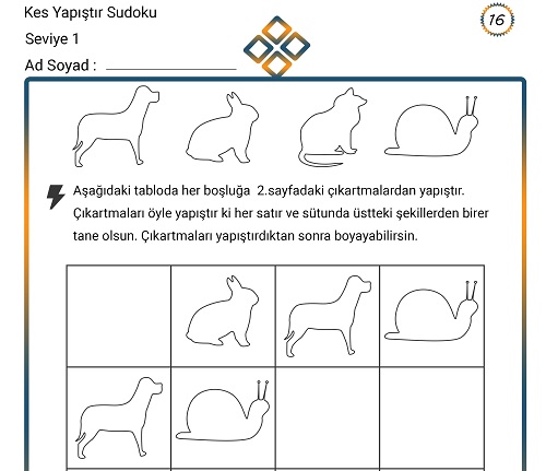 Kes Yapıştır Sudoku Etkinliği 16 (Seviye 1)