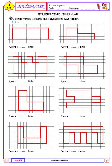 3. Sınıf Matematik Şekillerin Çevre Uzunlukları Etkinliği 6