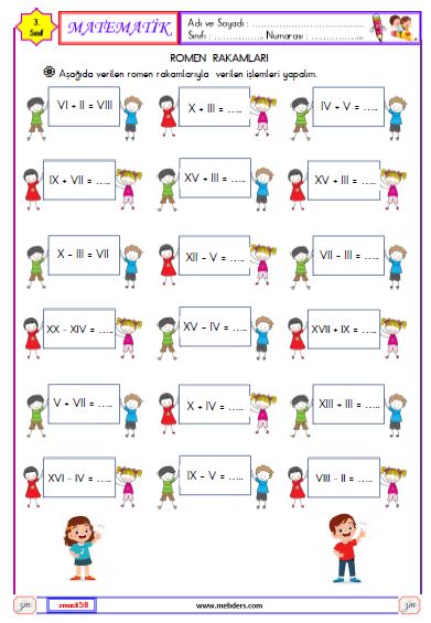 3. Sınıf Matematik Romen Rakamları Etkinliği 2