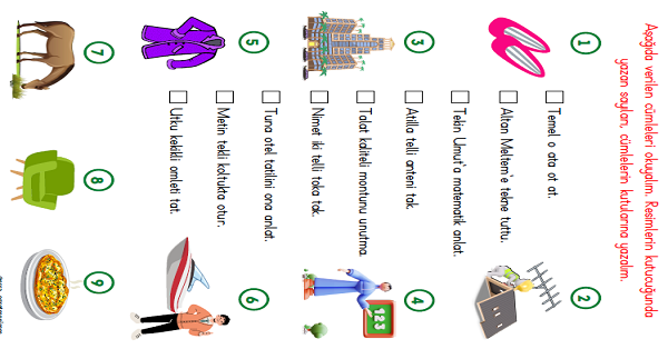 1.Sınıf İlk Okuma Yazma (T-t Sesi) Okuma Anlama-Görsel Cümle Eşleştirme