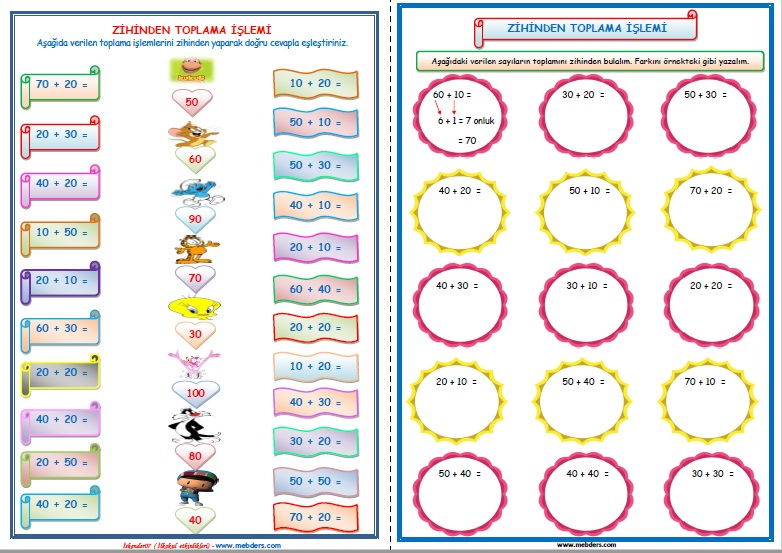 2.Sınıf Matematik Zİhinden Toplama İşlemi  (6 Sayfa)