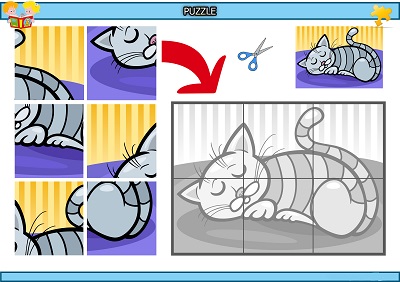 Kes yapıştır uyuyan kedi puzzle etkinlik