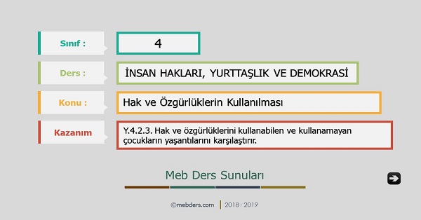 4.Sınıf İnsan Hakları, Yurttaşlık ve Demokrasi - Hak ve Özgürlüklerin Kullanılması Sunusu