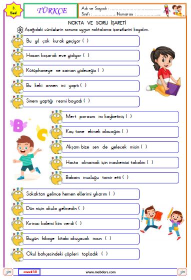 3. Sınıf Türkçe Nokta ve Soru İşareti Etkinliği