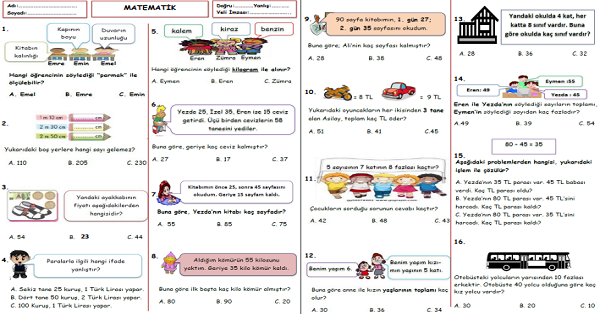 2.Sınıf Matematik Sene Sonu Testi-1