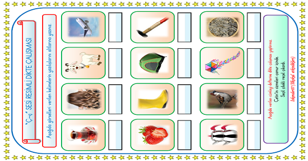 1. Sınıf İlk Okuma Yazma Ç Sesi Resimli Dikte Çalışması