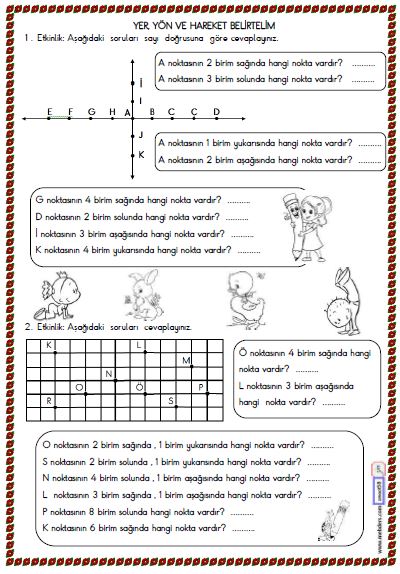 2. Sınıf Matematik Yer, Yön, Hareket Belirtelim Etkinliği 3