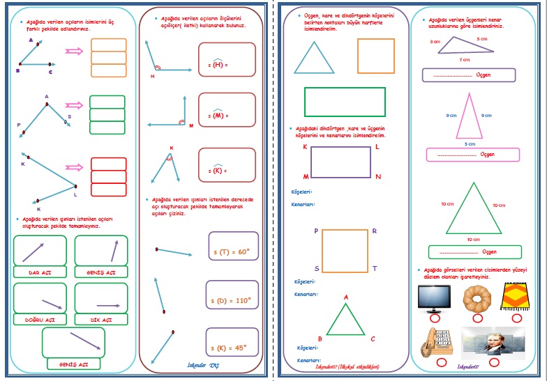 4.Sınıf Matematik Açılar ve Geometrik Şekiller Etkinlik Çalışması