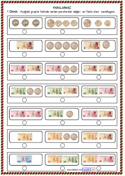 2. Sınıf Matematik Paralarımız Etkinliği 6