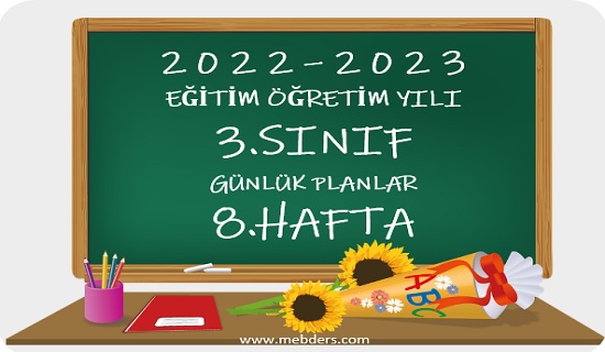 2022-2023 Eğitim Öğretim Yılı 3.Sınıf Günlük Planları 8.Hafta (31 Ekim-4 Kasım Tüm Yayınlar)