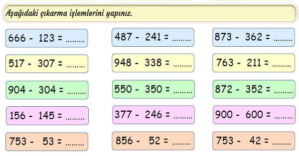 3.Sınıf Matematik Çıkarma İşlemi-Onluk Bozmadan-2