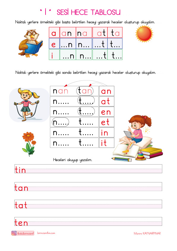 1  Sınıf Okuma Yazma Hece Tablosu Okuma Yazma Etkinliği