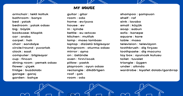 3.Sınıf 6.Ünite My House Kelime Listesi