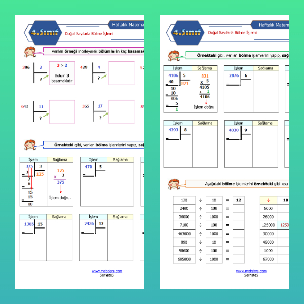 4. Sınıf Matematik - Doğal Sayılarla Bölme İşlemi Etkinlikleri