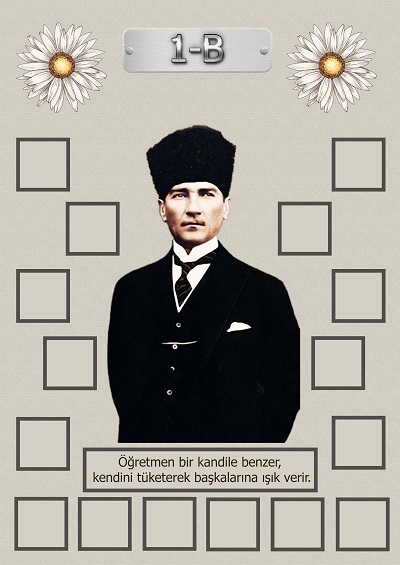 Model 15, 1B şubesi için Atatürk temalı, fotoğraf eklemeli kapı süslemesi - 16 öğrencilik
