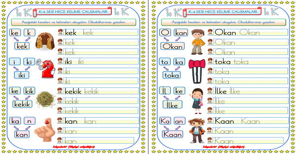 1. Sınıf İlk Okuma Yazma K-k Sesi Hece Kelime Çalışması