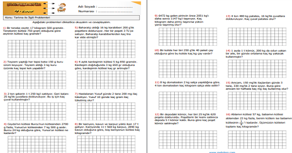 4.Sınıf Matematik Tartma ile İlgili Problemler 3