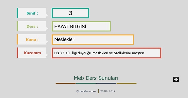 3.Sınıf Hayat Bilgisi Meslekler Sunusu