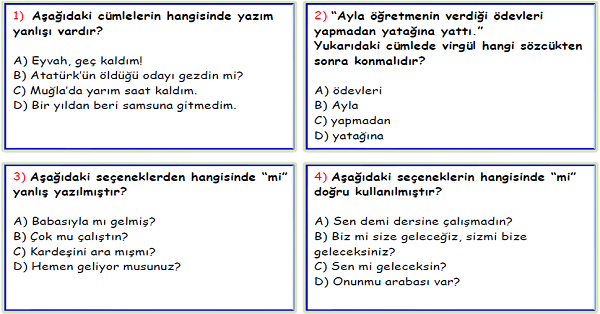 4.Sınıf Türkçe Noktalama İşaretleri ve Yazım Yanlışları Test-8