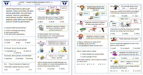 1.Sınıf - Türkçe Değerlendirme Testi - 6