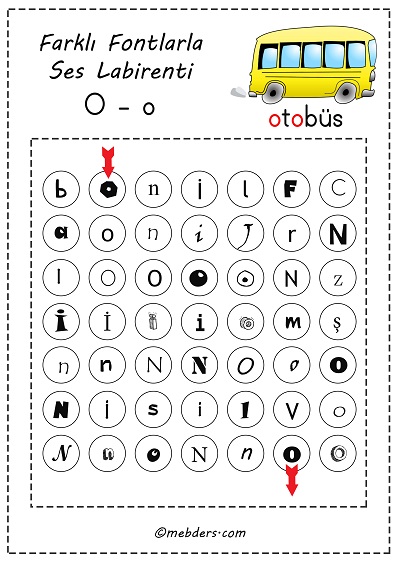 Farklı fontlarla ses labirenti - o sesi