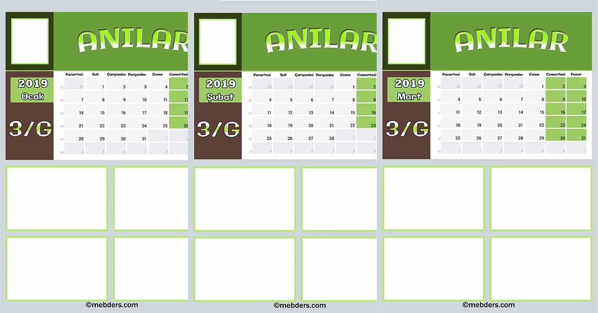 2019 Fotoğraf Eklemeli Anılar Takvimi (3G Şubesi İçin)