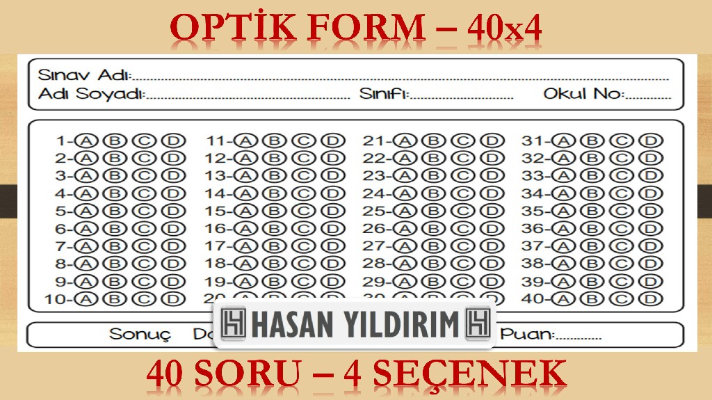 Optik Form - 40x4 (40 Soru - 4 Seçenek)