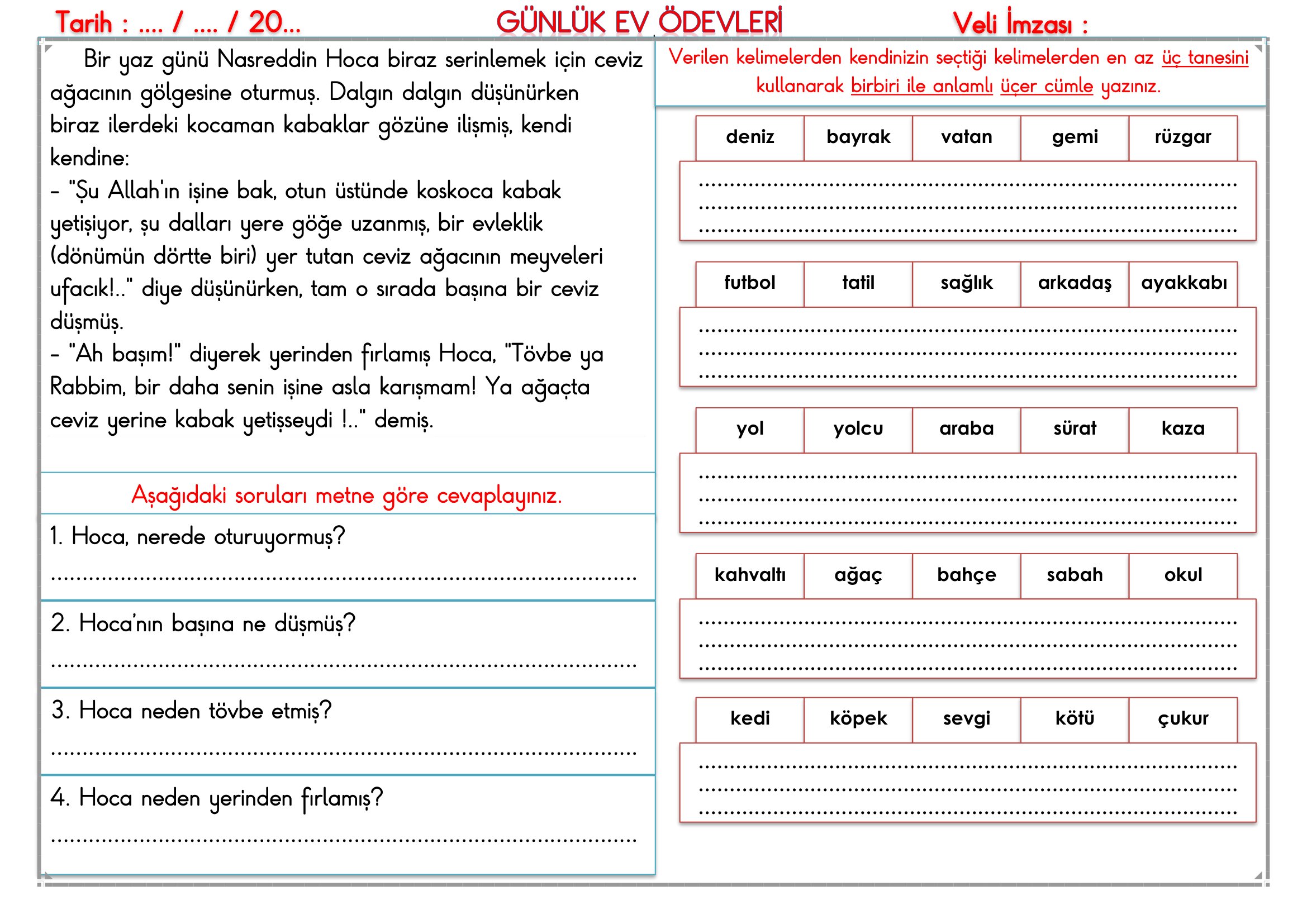 2.Sınıf - 23 Eylül 2026 Günlük Ev Ödevleri