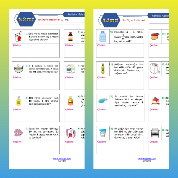 4. Sınıf Matematik - Sıvı Ölçme Problemleri (L - mL)