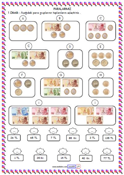 2. Sınıf Matematik Paralarımız Etkinliği 2