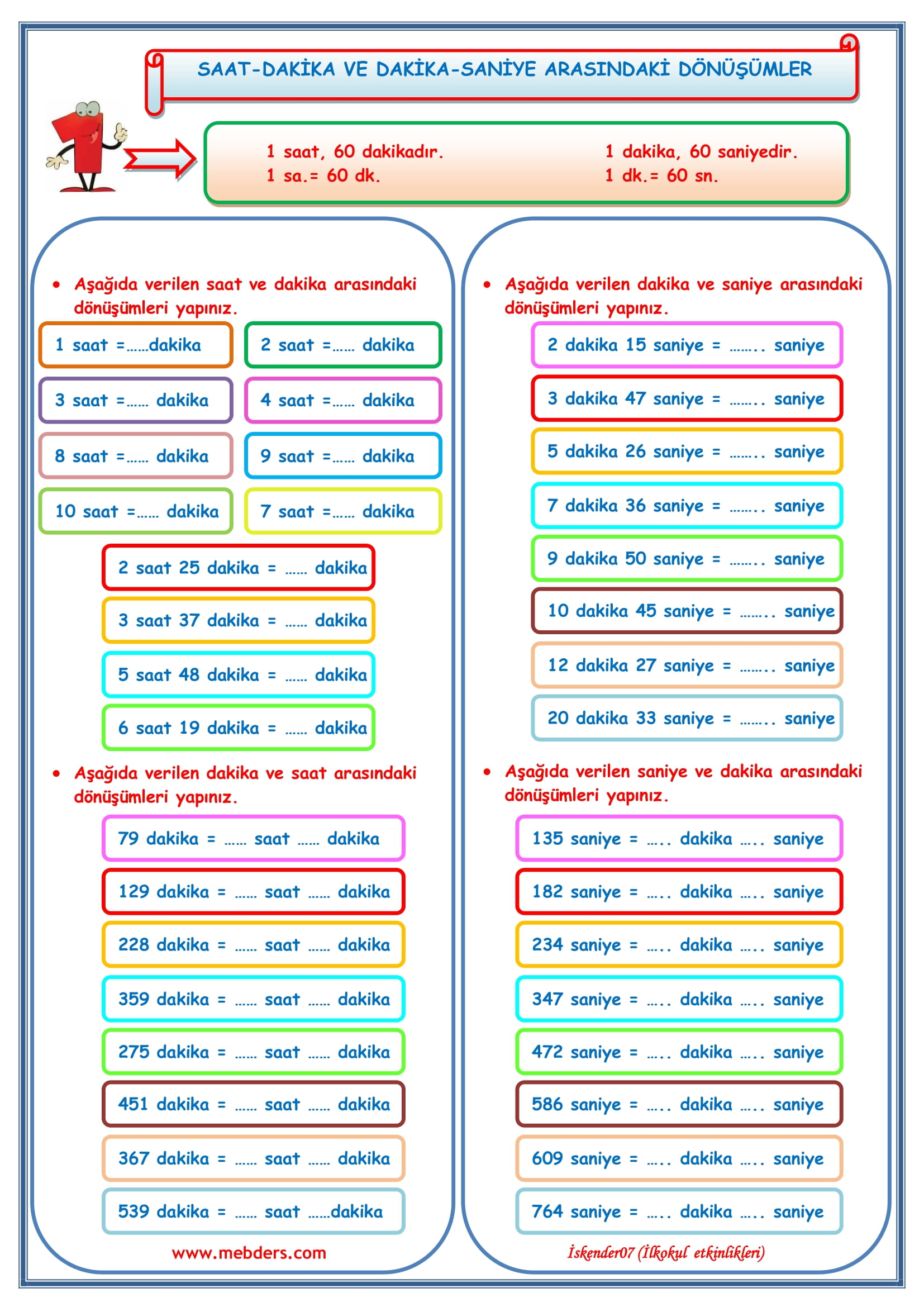 4.Sınıf Matematik Saat-Dakika  Dakika- Saniye Arasında Dönüşümler